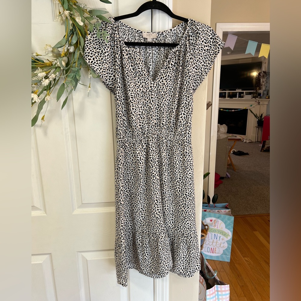 LOFT Black and White Patterned Dress